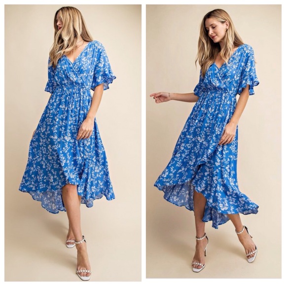 NEW Blue boho floral wrap hi low maxi dress 💙 - Picture 7 of 8